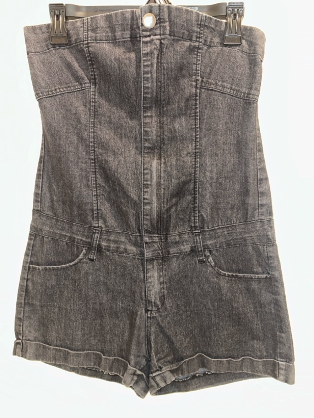 Strapless Gray Denim Shorts Romper